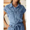 imageSimplee Womens 2025 Denim Romper Casual Short Sleeve Cargo Jean Romper Overall Shorts With PocketsDenim Blue