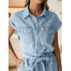imageSimplee Womens 2025 Denim Romper Casual Short Sleeve Cargo Jean Romper Overall Shorts With PocketsLight Blue