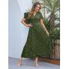imageSimplee Womens Boho Floral Maxi Dress Flowy Casual V Neck Short Sleeve Wedding Guest Holiday Beach Long Dress1armygreen