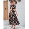 imageSimplee Womens Boho Floral Maxi Dress Flowy Casual V Neck Short Sleeve Wedding Guest Holiday Beach Long Dress1black Flower