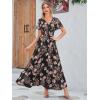 imageSimplee Womens Boho Floral Maxi Dress Flowy Casual V Neck Short Sleeve Wedding Guest Holiday Beach Long Dress1black Flower