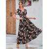 imageSimplee Womens Boho Floral Maxi Dress Flowy Casual V Neck Short Sleeve Wedding Guest Holiday Beach Long Dress1black Flower