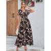 imageSimplee Womens Boho Floral Maxi Dress Flowy Casual V Neck Short Sleeve Wedding Guest Holiday Beach Long Dress1black Flower