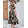 imageSimplee Womens Boho Floral Maxi Dress Flowy Casual V Neck Short Sleeve Wedding Guest Holiday Beach Long Dress1black Leaf