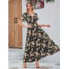 imageSimplee Womens Boho Floral Maxi Dress Flowy Casual V Neck Short Sleeve Wedding Guest Holiday Beach Long Dress1black Leaf