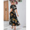 imageSimplee Womens Boho Floral Maxi Dress Flowy Casual V Neck Short Sleeve Wedding Guest Holiday Beach Long Dress1black2