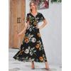 imageSimplee Womens Boho Floral Maxi Dress Flowy Casual V Neck Short Sleeve Wedding Guest Holiday Beach Long Dress1black2