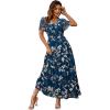 imageSimplee Womens Boho Floral Maxi Dress Flowy Casual V Neck Short Sleeve Wedding Guest Holiday Beach Long Dress1blue