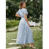 imageSimplee Womens Boho Floral Maxi Dress Flowy Casual V Neck Short Sleeve Wedding Guest Holiday Beach Long Dress1blue