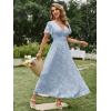 imageSimplee Womens Boho Floral Maxi Dress Flowy Casual V Neck Short Sleeve Wedding Guest Holiday Beach Long Dress1blue