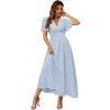 imageSimplee Womens Boho Floral Maxi Dress Flowy Casual V Neck Short Sleeve Wedding Guest Holiday Beach Long Dress1blue