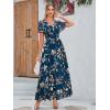 imageSimplee Womens Boho Floral Maxi Dress Flowy Casual V Neck Short Sleeve Wedding Guest Holiday Beach Long Dress1blue
