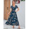 imageSimplee Womens Boho Floral Maxi Dress Flowy Casual V Neck Short Sleeve Wedding Guest Holiday Beach Long Dress1blue