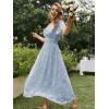 imageSimplee Womens Boho Floral Maxi Dress Flowy Casual V Neck Short Sleeve Wedding Guest Holiday Beach Long Dress1blue1