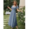 imageSimplee Womens Boho Floral Maxi Dress Flowy Casual V Neck Short Sleeve Wedding Guest Holiday Beach Long Dress1dusty Blue