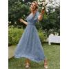 imageSimplee Womens Boho Floral Maxi Dress Flowy Casual V Neck Short Sleeve Wedding Guest Holiday Beach Long Dress1dusty Blue