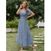 imageSimplee Womens Boho Floral Maxi Dress Flowy Casual V Neck Short Sleeve Wedding Guest Holiday Beach Long Dress1dusty Blue