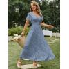 imageSimplee Womens Boho Floral Maxi Dress Flowy Casual V Neck Short Sleeve Wedding Guest Holiday Beach Long Dress1dusty Blue