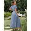 imageSimplee Womens Boho Floral Maxi Dress Flowy Casual V Neck Short Sleeve Wedding Guest Holiday Beach Long Dress1dusty Blue