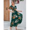 imageSimplee Womens Boho Floral Maxi Dress Flowy Casual V Neck Short Sleeve Wedding Guest Holiday Beach Long Dress1emerald Green