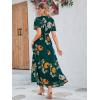 imageSimplee Womens Boho Floral Maxi Dress Flowy Casual V Neck Short Sleeve Wedding Guest Holiday Beach Long Dress1emerald Green