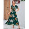imageSimplee Womens Boho Floral Maxi Dress Flowy Casual V Neck Short Sleeve Wedding Guest Holiday Beach Long Dress1emerald Green
