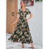 imageSimplee Womens Boho Floral Maxi Dress Flowy Casual V Neck Short Sleeve Wedding Guest Holiday Beach Long Dress1green Rose