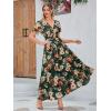 imageSimplee Womens Boho Floral Maxi Dress Flowy Casual V Neck Short Sleeve Wedding Guest Holiday Beach Long Dress1green Rose