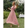 imageSimplee Womens Boho Floral Maxi Dress Flowy Casual V Neck Short Sleeve Wedding Guest Holiday Beach Long Dress1grey Pink