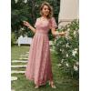 imageSimplee Womens Boho Floral Maxi Dress Flowy Casual V Neck Short Sleeve Wedding Guest Holiday Beach Long Dress1grey Pink