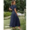 imageSimplee Womens Boho Floral Maxi Dress Flowy Casual V Neck Short Sleeve Wedding Guest Holiday Beach Long Dress1navy Blue