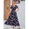 imageSimplee Womens Boho Floral Maxi Dress Flowy Casual V Neck Short Sleeve Wedding Guest Holiday Beach Long Dress1navy Flower