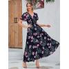 imageSimplee Womens Boho Floral Maxi Dress Flowy Casual V Neck Short Sleeve Wedding Guest Holiday Beach Long Dress1navy Flower