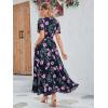 imageSimplee Womens Boho Floral Maxi Dress Flowy Casual V Neck Short Sleeve Wedding Guest Holiday Beach Long Dress1navy Flower