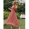 imageSimplee Womens Boho Floral Maxi Dress Flowy Casual V Neck Short Sleeve Wedding Guest Holiday Beach Long Dress1rust Red