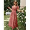 imageSimplee Womens Boho Floral Maxi Dress Flowy Casual V Neck Short Sleeve Wedding Guest Holiday Beach Long Dress1rust Red