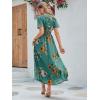 imageSimplee Womens Boho Floral Maxi Dress Flowy Casual V Neck Short Sleeve Wedding Guest Holiday Beach Long Dress1turquoise Green