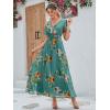 imageSimplee Womens Boho Floral Maxi Dress Flowy Casual V Neck Short Sleeve Wedding Guest Holiday Beach Long Dress1turquoise Green