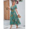 imageSimplee Womens Boho Floral Maxi Dress Flowy Casual V Neck Short Sleeve Wedding Guest Holiday Beach Long Dress1turquoise Green