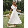 imageSimplee Womens Boho Floral Maxi Dress Flowy Casual V Neck Short Sleeve Wedding Guest Holiday Beach Long Dress1white