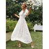 imageSimplee Womens Boho Floral Maxi Dress Flowy Casual V Neck Short Sleeve Wedding Guest Holiday Beach Long Dress1white