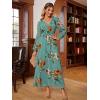 imageSimplee Womens Boho Floral Maxi Dress Flowy Casual V Neck Short Sleeve Wedding Guest Holiday Beach Long Dress2lake Greenlong Sleeve