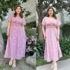 imageSimplee Womens Boho Floral Maxi Dress Flowy Casual V Neck Short Sleeve Wedding Guest Holiday Beach Long DressP1pink