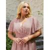 imageSimplee Womens Boho Floral Maxi Dress Flowy Casual V Neck Short Sleeve Wedding Guest Holiday Beach Long DressP1pink