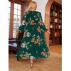 imageSimplee Womens Boho Floral Maxi Dress Flowy Casual V Neck Short Sleeve Wedding Guest Holiday Beach Long DressP2emerald Green
