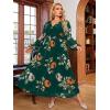 imageSimplee Womens Boho Floral Maxi Dress Flowy Casual V Neck Short Sleeve Wedding Guest Holiday Beach Long DressP2emerald Green