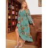 imageSimplee Womens Boho Floral Maxi Dress Flowy Casual V Neck Short Sleeve Wedding Guest Holiday Beach Long DressP2lake Green