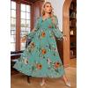 imageSimplee Womens Boho Floral Maxi Dress Flowy Casual V Neck Short Sleeve Wedding Guest Holiday Beach Long DressP2lake Green