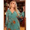imageSimplee Womens Boho Floral Maxi Dress Flowy Casual V Neck Short Sleeve Wedding Guest Holiday Beach Long DressP2lake Green