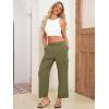 imageSimplee Womens Casual Cargo Pants High Waisted Wide Leg Summer Linen Pants Baggy Trousers Pants 6 PocketsAarmy Green